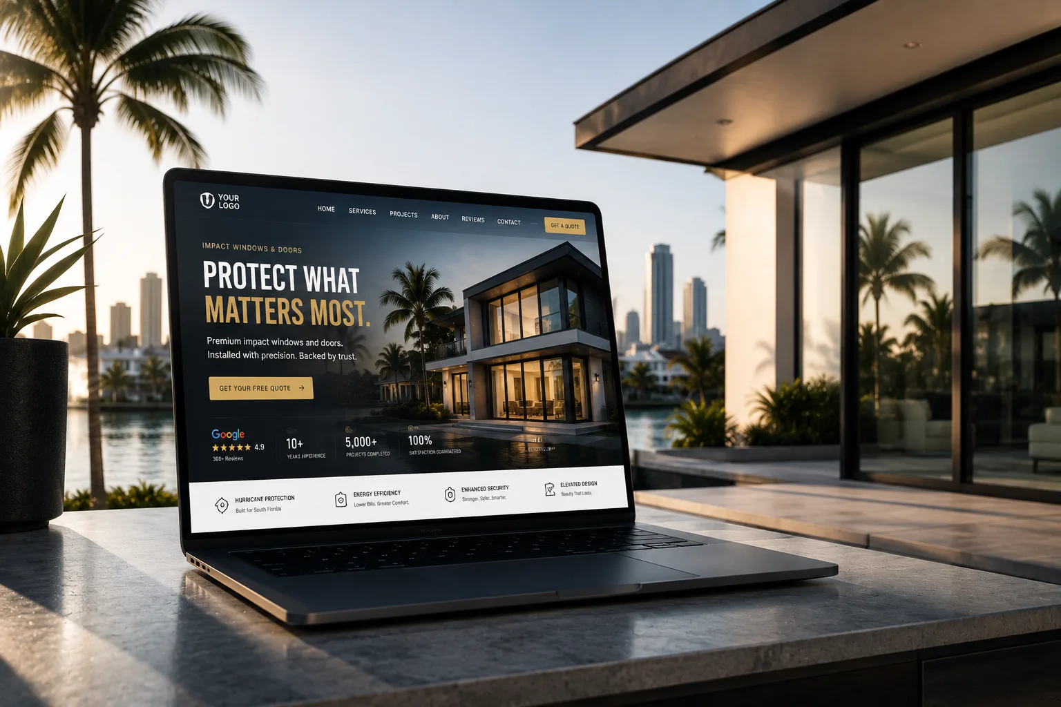 A split design layout illustrating a poor, cluttered contractor website design versus a sleek, premium, high-converting contractor layout with clear typography, gold accents, and structural whitespace.